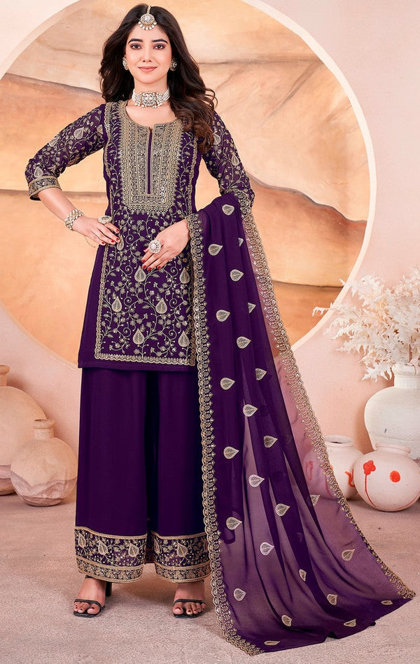 Amazing Purple Color Georgette Fabric Plazzo Suit