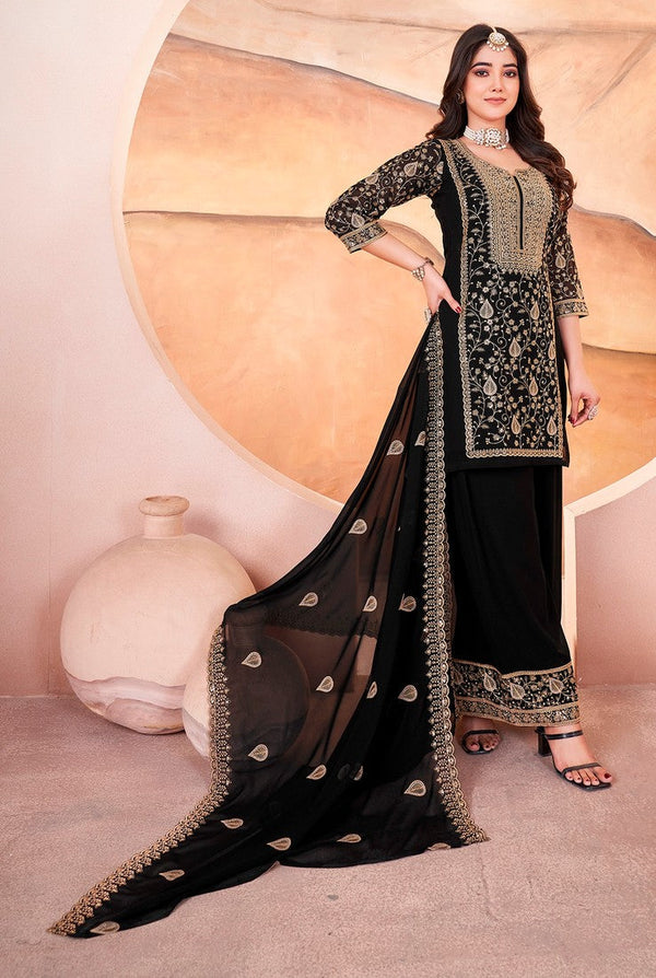 Amazing Black Color Georgette Fabric Plazzo Suit