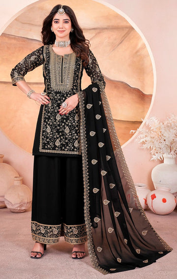 Amazing Black Color Georgette Fabric Plazzo Suit