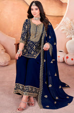 Amazing Blue Color Georgette Fabric Plazzo Suit