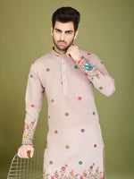 Attractive Beige Color Silk Fabric Mens Kurta