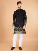 Attractive Black Color Silk Fabric Mens Kurta