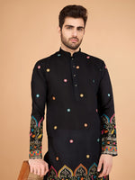 Attractive Black Color Silk Fabric Mens Kurta