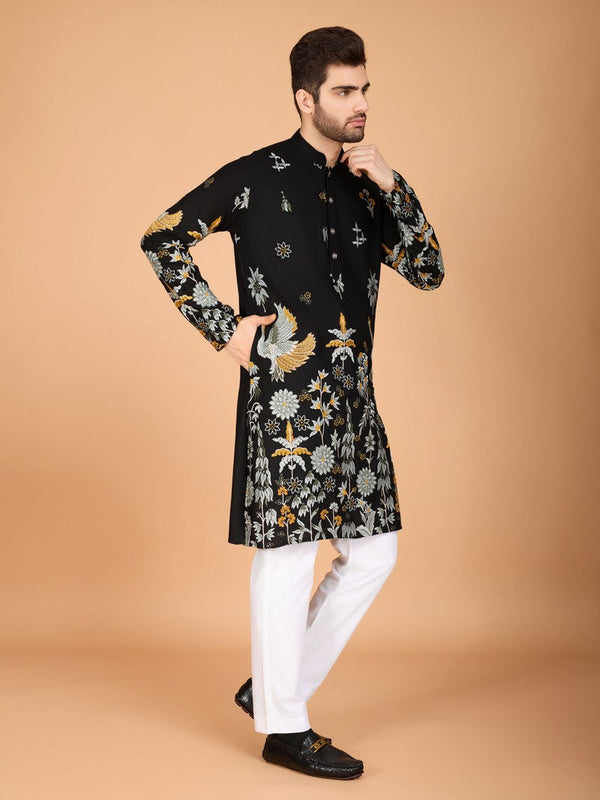 Attractive Black Color Viscose Fabric Mens Kurta