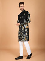 Attractive Black Color Viscose Fabric Mens Kurta