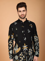 Attractive Black Color Viscose Fabric Mens Kurta