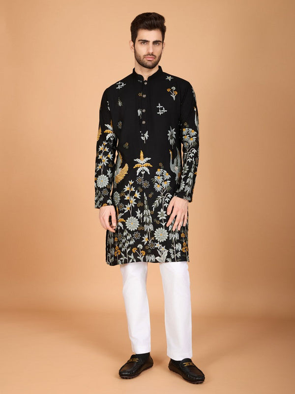 Attractive Black Color Viscose Fabric Mens Kurta