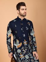 Attractive Navy Blue Color Viscose Fabric Mens Kurta