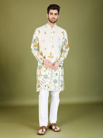 Attractive White Color Viscose Fabric Mens Kurta