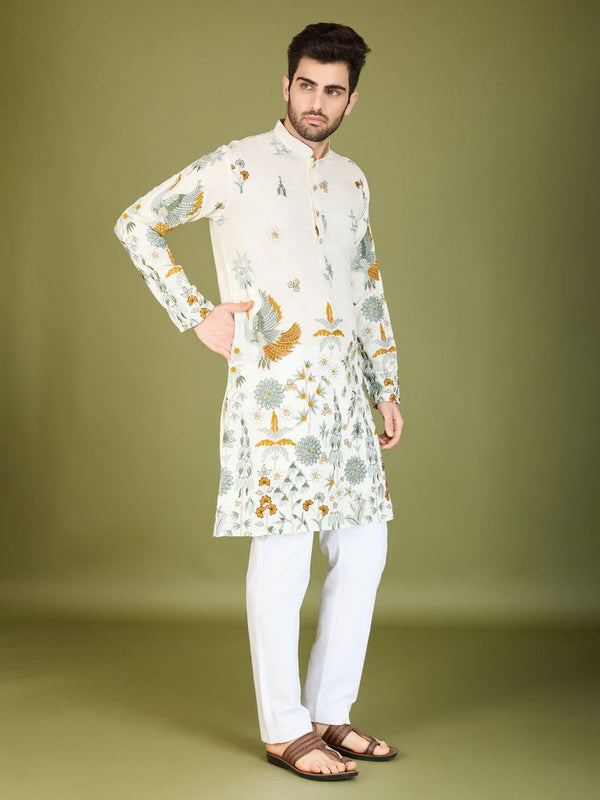 Attractive White Color Viscose Fabric Mens Kurta