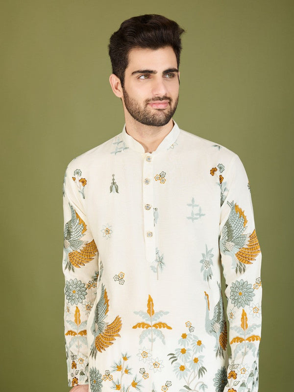 Attractive White Color Viscose Fabric Mens Kurta