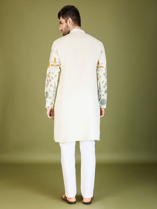 Attractive White Color Viscose Fabric Mens Kurta