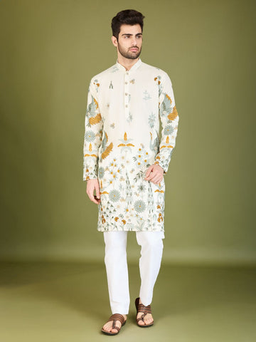 Attractive White Color Viscose Fabric Mens Kurta