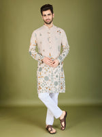 Attractive Cream Color Viscose Fabric Mens Kurta