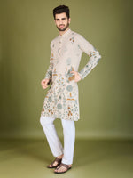 Attractive Cream Color Viscose Fabric Mens Kurta