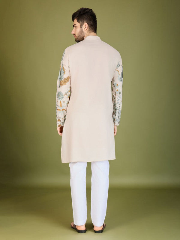 Attractive Cream Color Viscose Fabric Mens Kurta