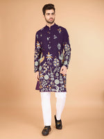 Attractive Purple Color Viscose Fabric Mens Kurta