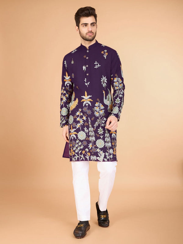 Attractive Purple Color Viscose Fabric Mens Kurta