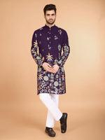 Attractive Purple Color Viscose Fabric Mens Kurta