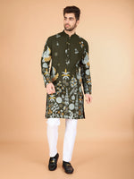 Attractive Green Color Viscose Fabric Mens Kurta