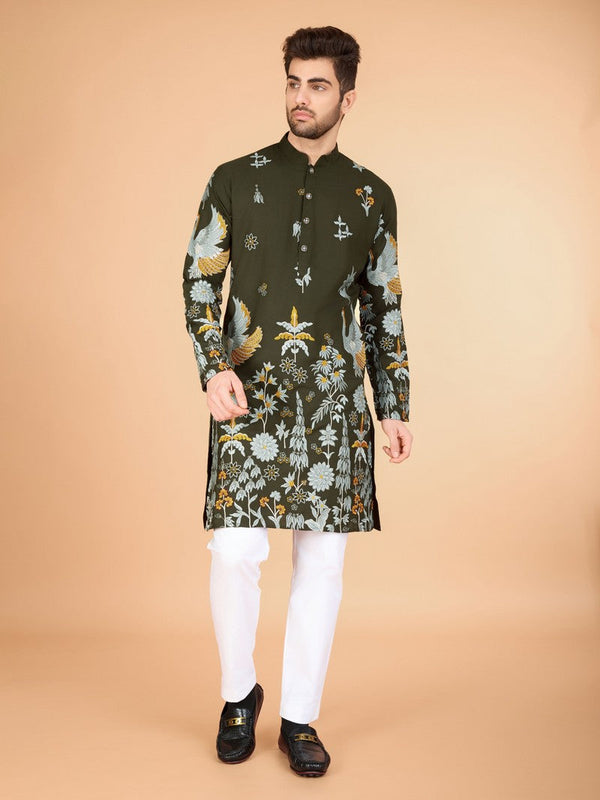 Attractive Green Color Viscose Fabric Mens Kurta