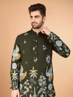 Attractive Green Color Viscose Fabric Mens Kurta