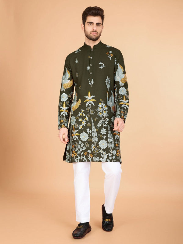 Attractive Green Color Viscose Fabric Mens Kurta