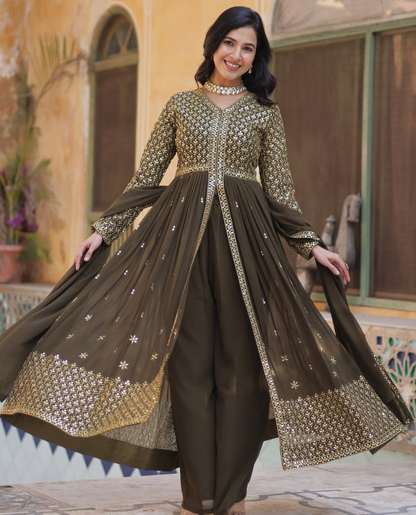 Divine Green Color Georgette Fabric Plazzo Suits