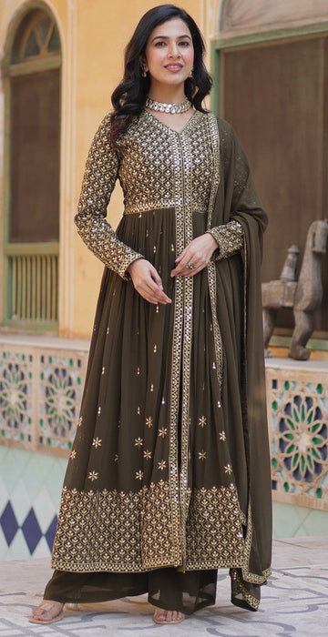 Divine Green Color Georgette Fabric Plazzo Suits