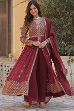 Divine Maroon Color Georgette Fabric Plazzo Suits