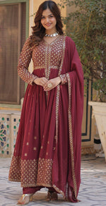 Divine Maroon Color Georgette Fabric Plazzo Suits