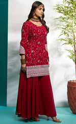 Gorgeous Maroon Color Georgette Fabric Plazzo Suit