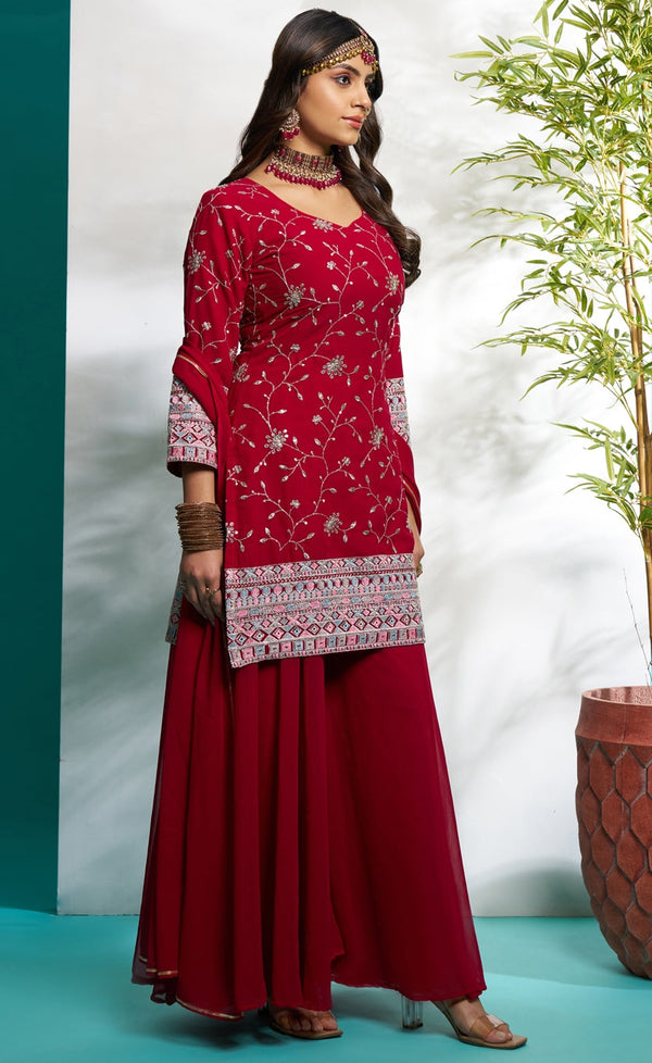 Gorgeous Maroon Color Georgette Fabric Plazzo Suit