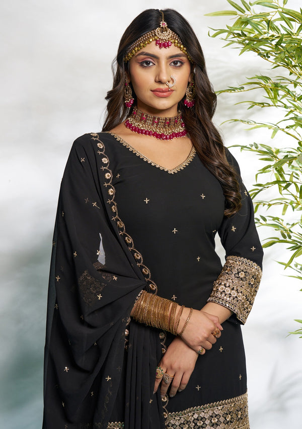 Gorgeous Black Color Georgette Fabric Plazzo Suit