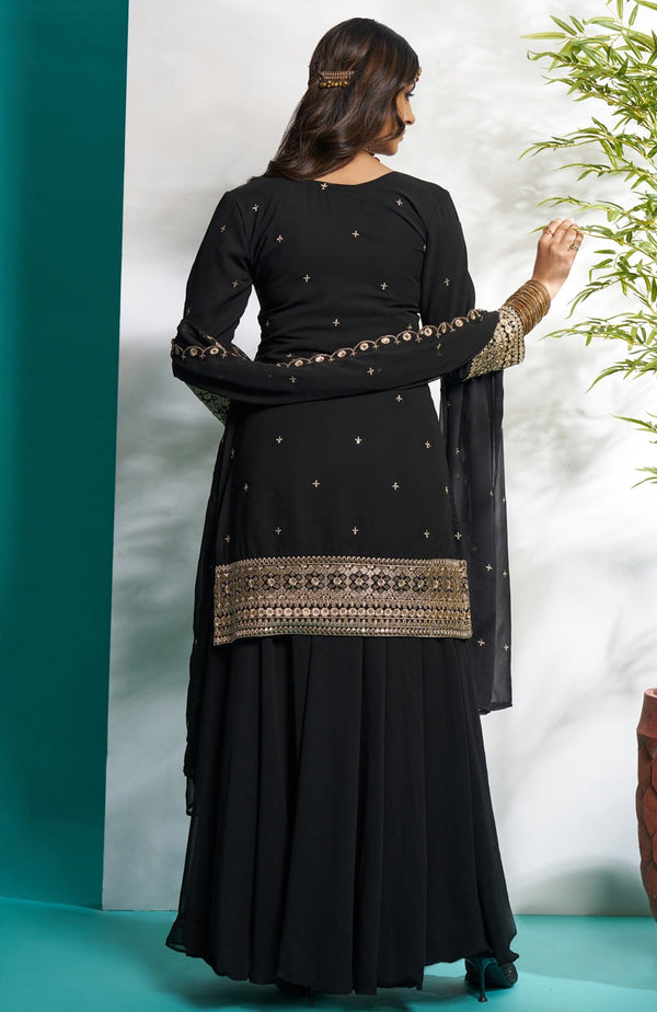 Gorgeous Black Color Georgette Fabric Plazzo Suit