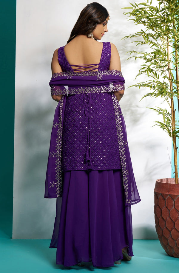 Gorgeous Purple Color Georgette Fabric Plazzo Suit