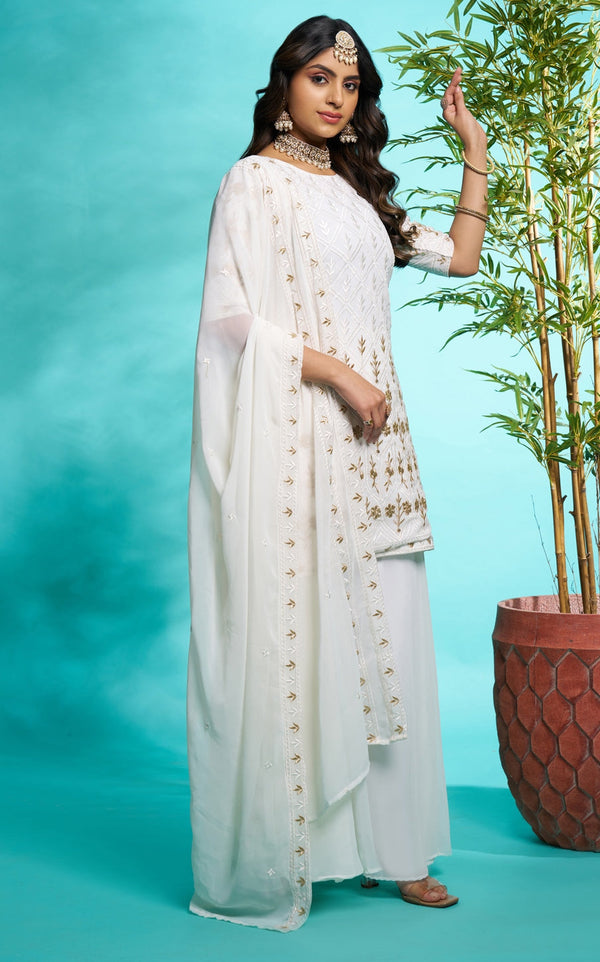 Gorgeous White Color Georgette Fabric Plazzo Suit