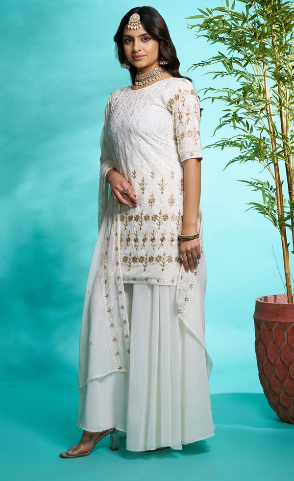 Gorgeous White Color Georgette Fabric Plazzo Suit