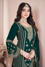 Dazzling Green Color Georgette Fabric Partywear Suit