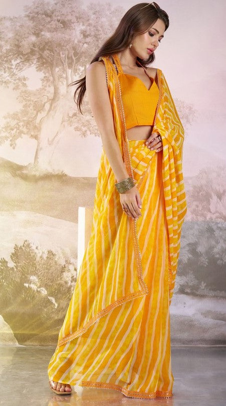 Lovely Yellow Color Georgette Fabric Casual Saree