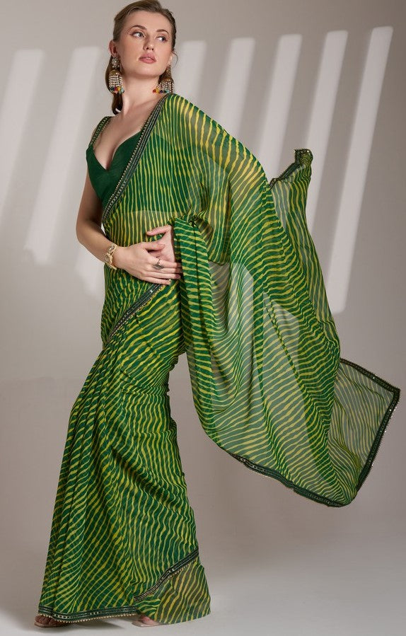 Lovely Green Color Georgette Fabric Casual Saree