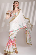 Lovely Cream Color Linen Fabric Casual Saree