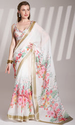 Lovely Cream Color Linen Fabric Casual Saree