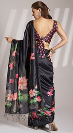 Lovely Black Color Linen Fabric Casual Saree