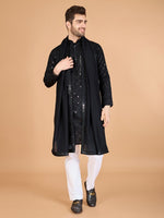 Beauteous Black Color Viscose Fabric Mens Kurta