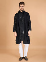 Beauteous Black Color Viscose Fabric Mens Kurta