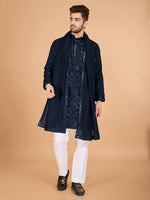 Beauteous Navy Blue Color Viscose Fabric Mens Kurta