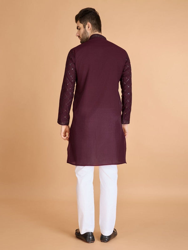 Beauteous Maroon Color Viscose Fabric Mens Kurta