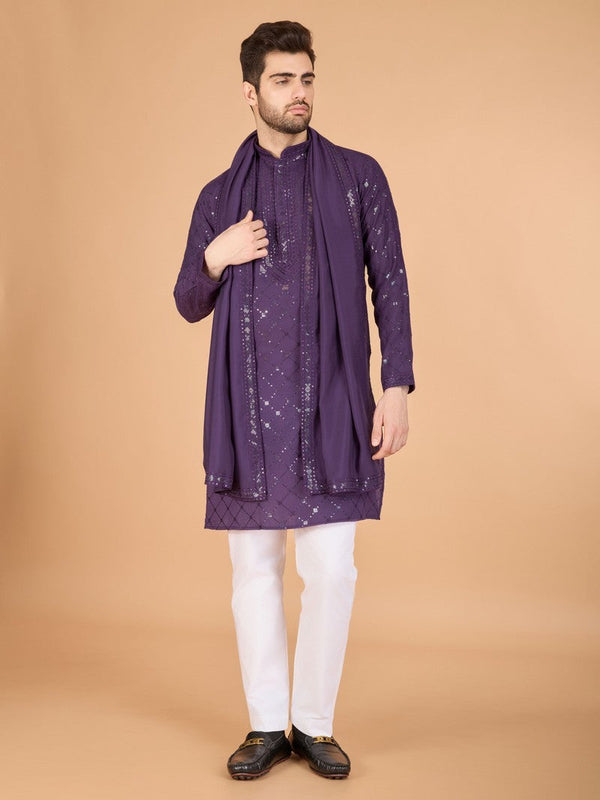 Beauteous Purple Color Viscose Fabric Mens Kurta