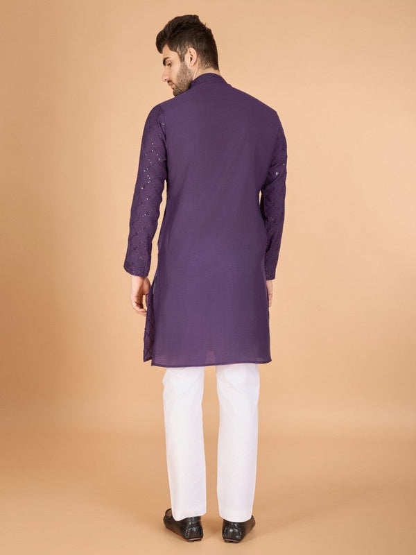 Beauteous Purple Color Viscose Fabric Mens Kurta
